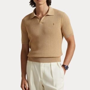 Premium Beige Ribbed Polo Shirt